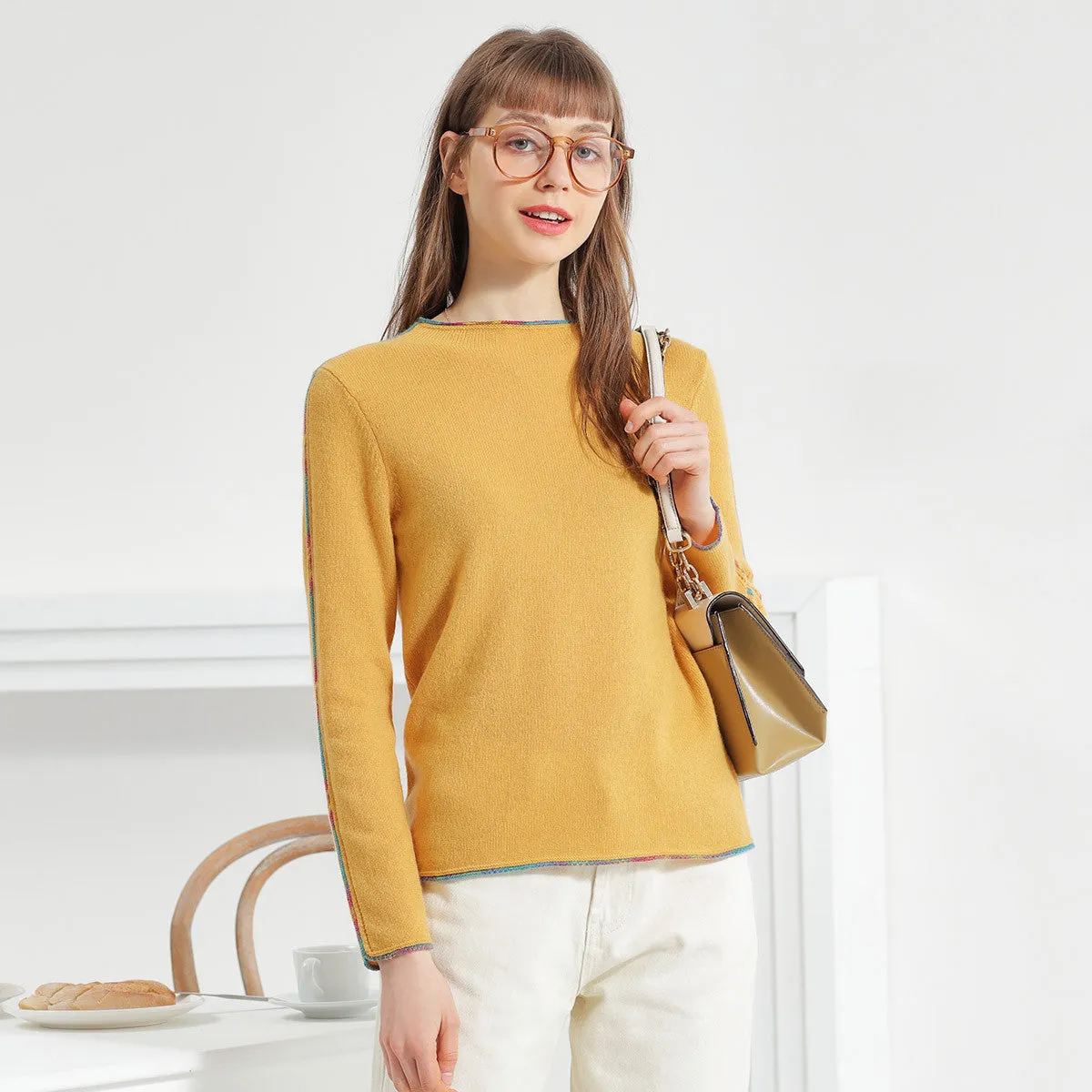 100% Cashmere Sweater with Built-in Collar