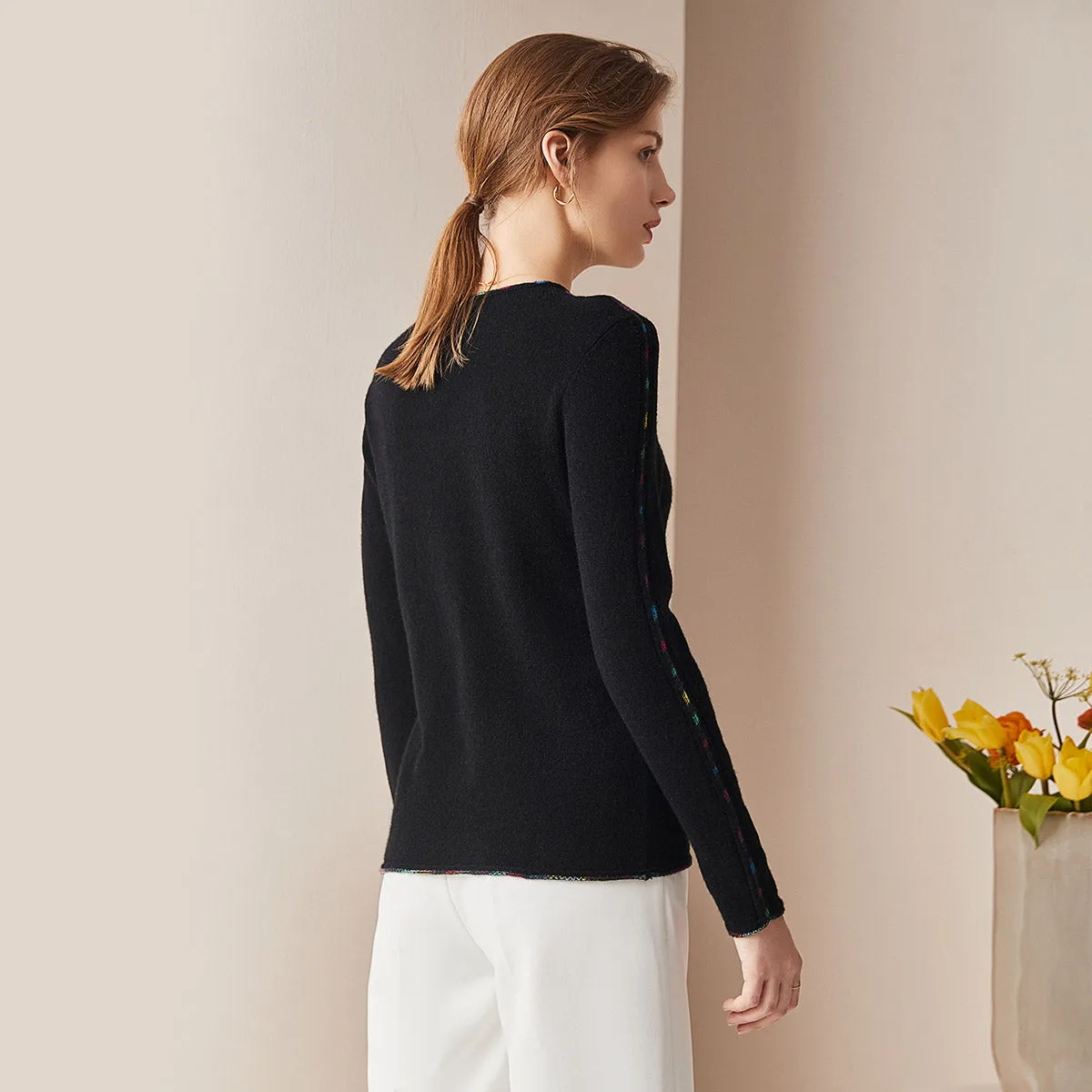 100% Cashmere Sweater with Built-in Collar