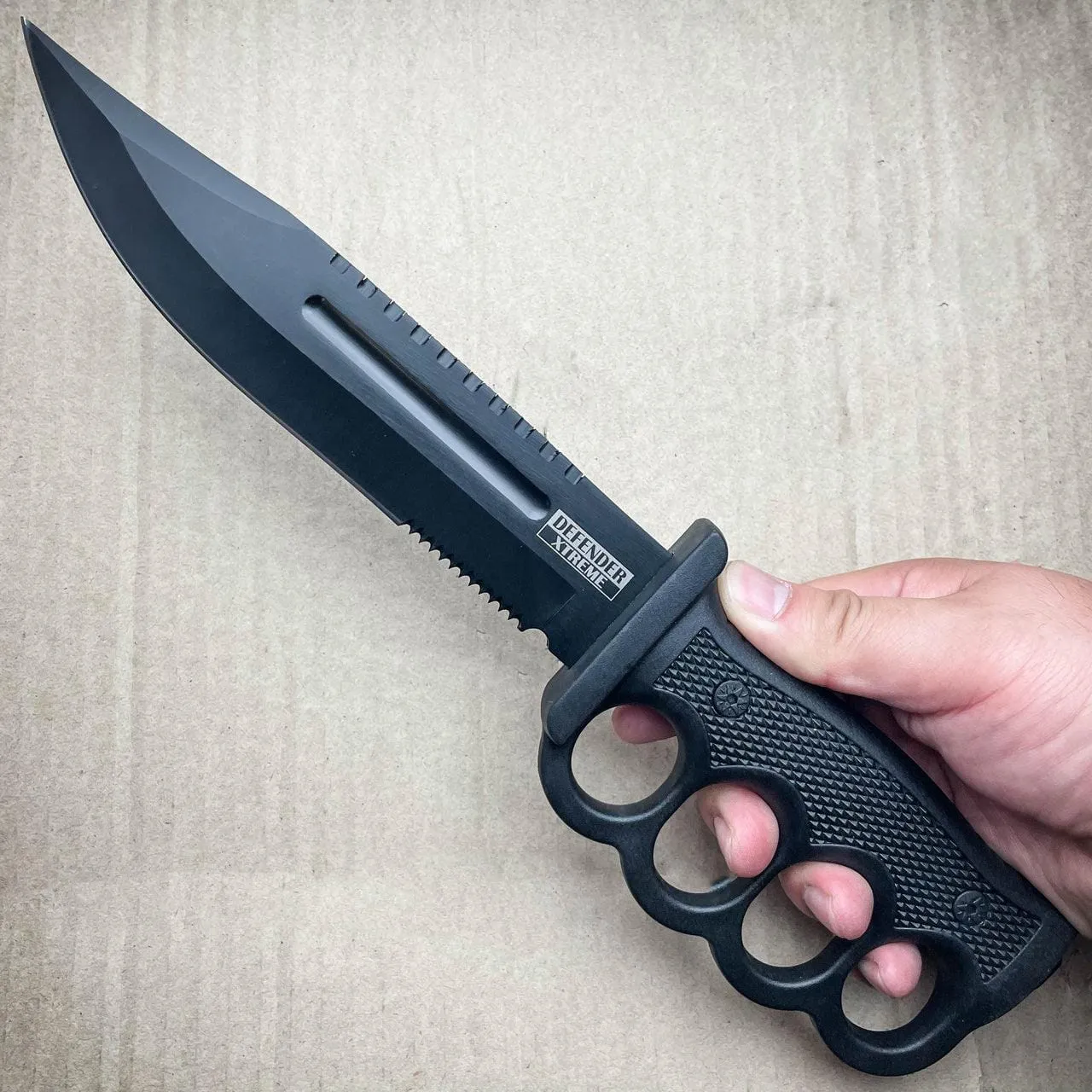 12.5" Survival Combat Trench Military Fixed Blade w/ Firestarter   Sharpener