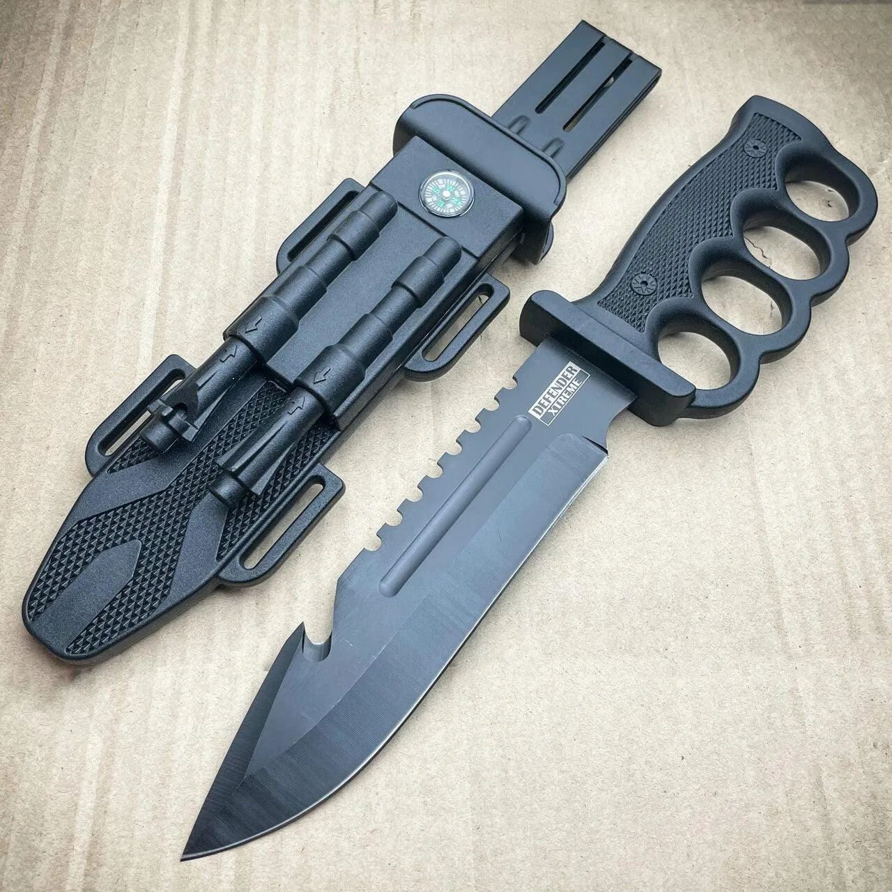 12.5" Survival Combat Trench Military Fixed Blade w/ Firestarter   Sharpener