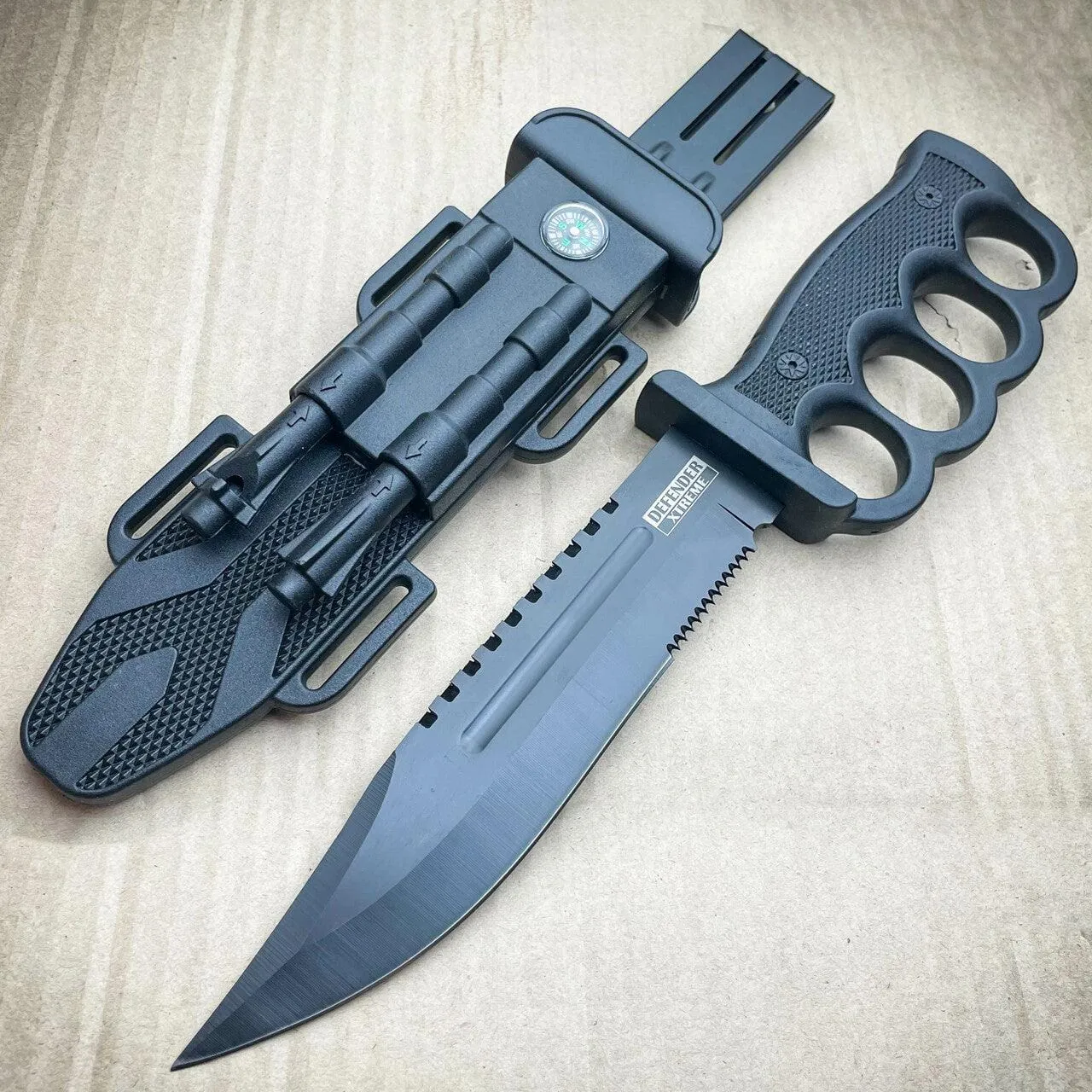 12.5" Survival Combat Trench Military Fixed Blade w/ Firestarter   Sharpener