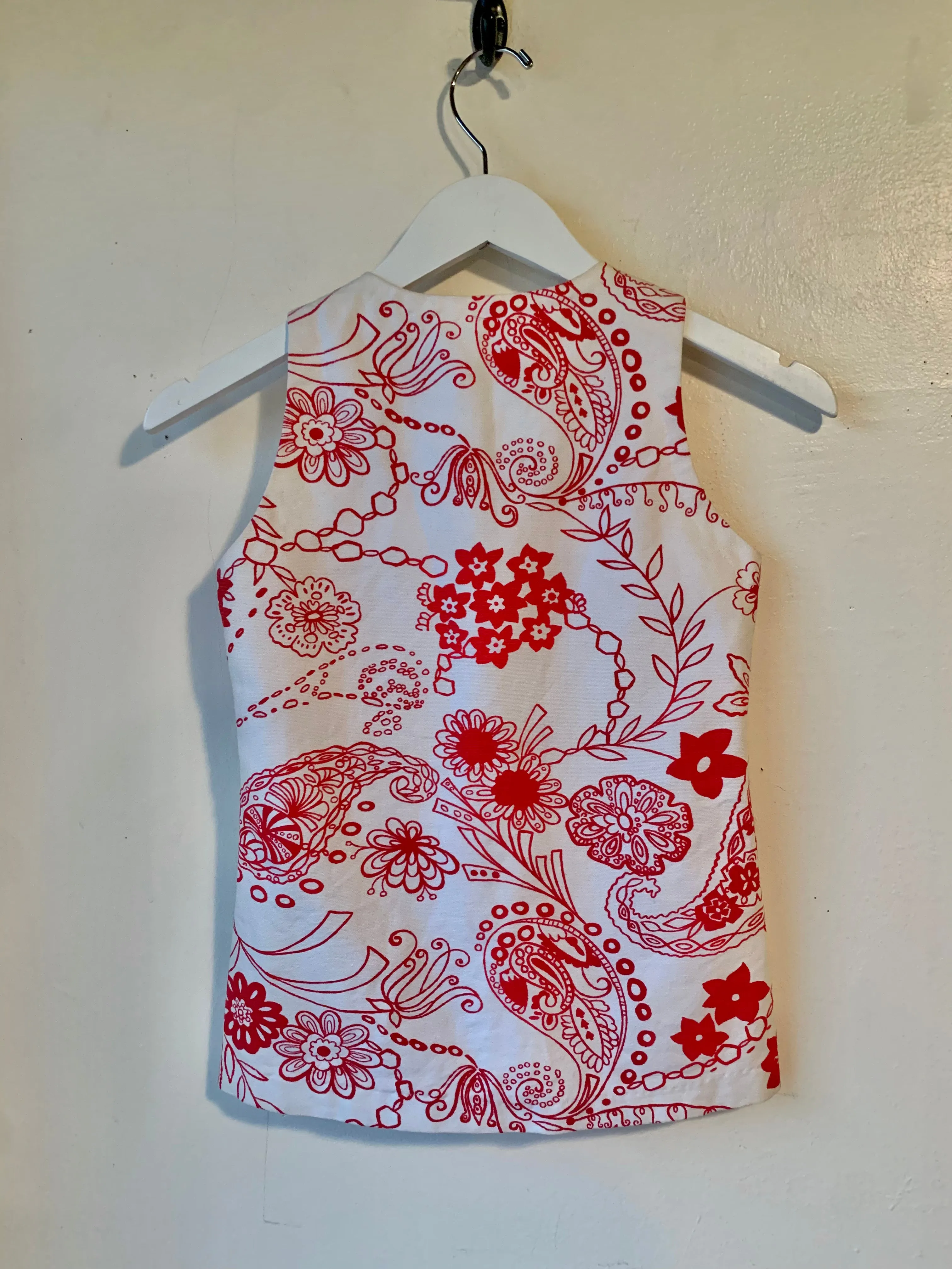 1960s Red & White Floral Grommet 2-pc Pantsuit (XS/S)