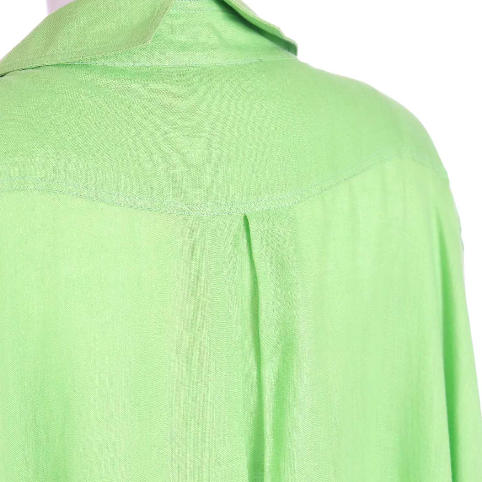 1985 Claude Montana Vintage Lime Green Linen Open Front Runway Blouse