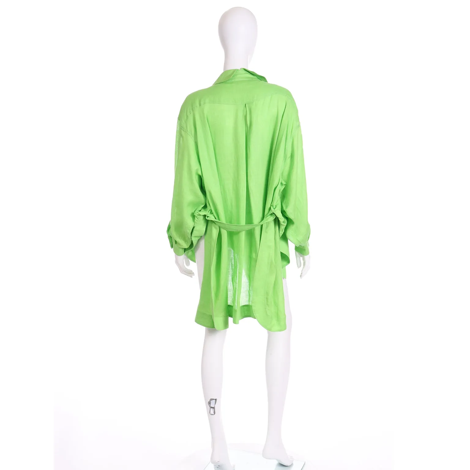 1985 Claude Montana Vintage Lime Green Linen Open Front Runway Blouse