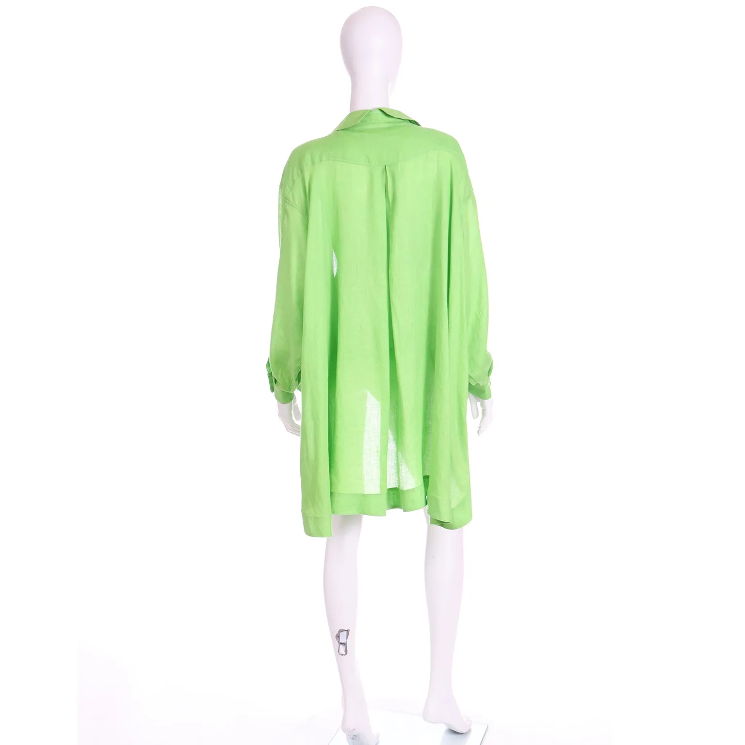 1985 Claude Montana Vintage Lime Green Linen Open Front Runway Blouse