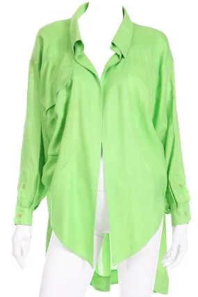 1985 Claude Montana Vintage Lime Green Linen Open Front Runway Blouse