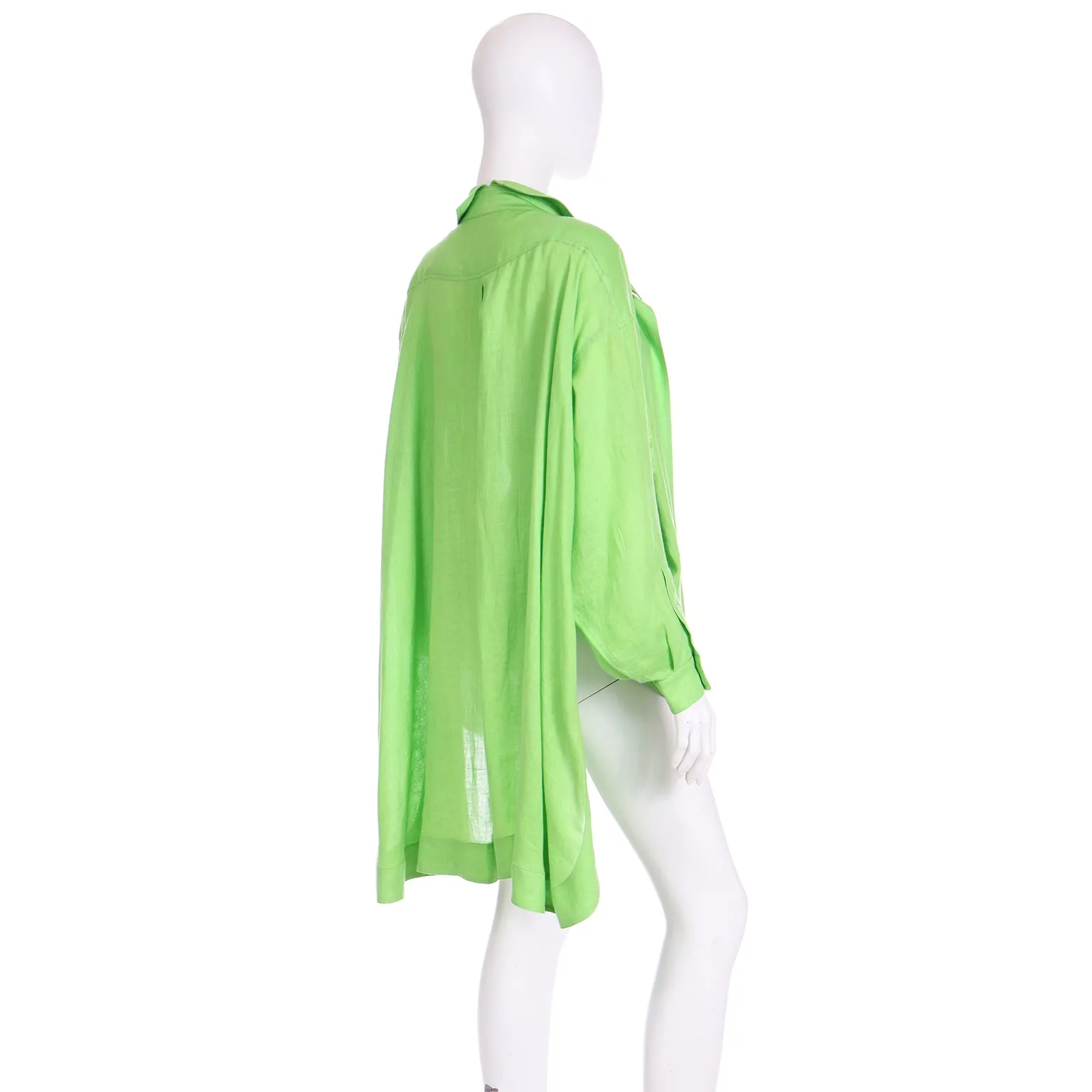 1985 Claude Montana Vintage Lime Green Linen Open Front Runway Blouse