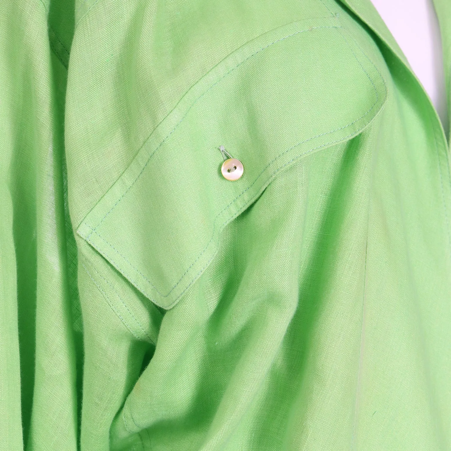 1985 Claude Montana Vintage Lime Green Linen Open Front Runway Blouse