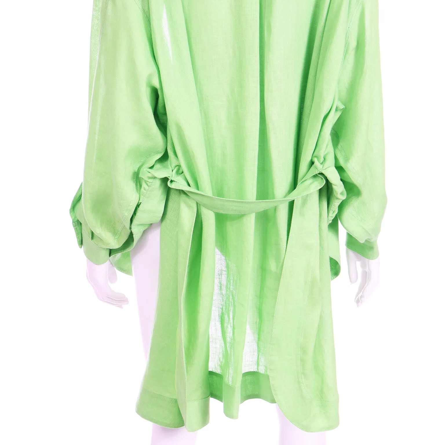 1985 Claude Montana Vintage Lime Green Linen Open Front Runway Blouse