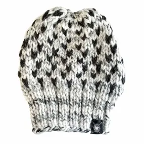 (30% Off) Beanie - Slouchy Blended Fiber Pomless in Black Hearts on Gray Marble by Nickichicki