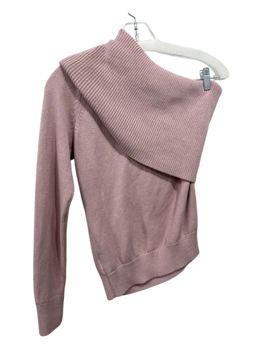 525 America Size S Slate pink Cotton Rib Knit One Shoulder Cowl neck Sweater