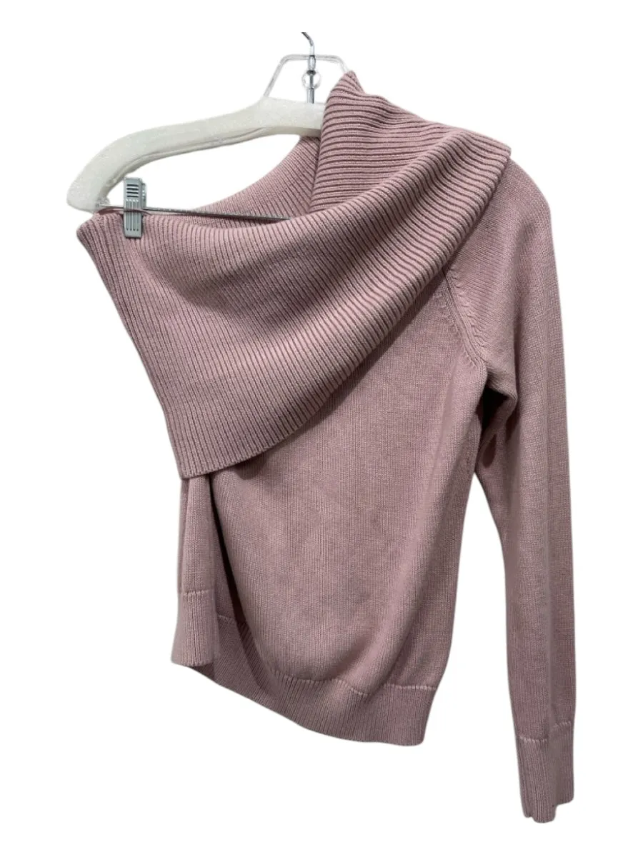 525 America Size S Slate pink Cotton Rib Knit One Shoulder Cowl neck Sweater