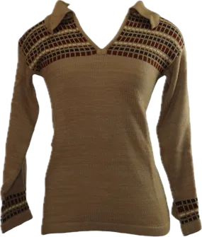 70s V-Neck Brwns Bell Sleeve Sweater         S