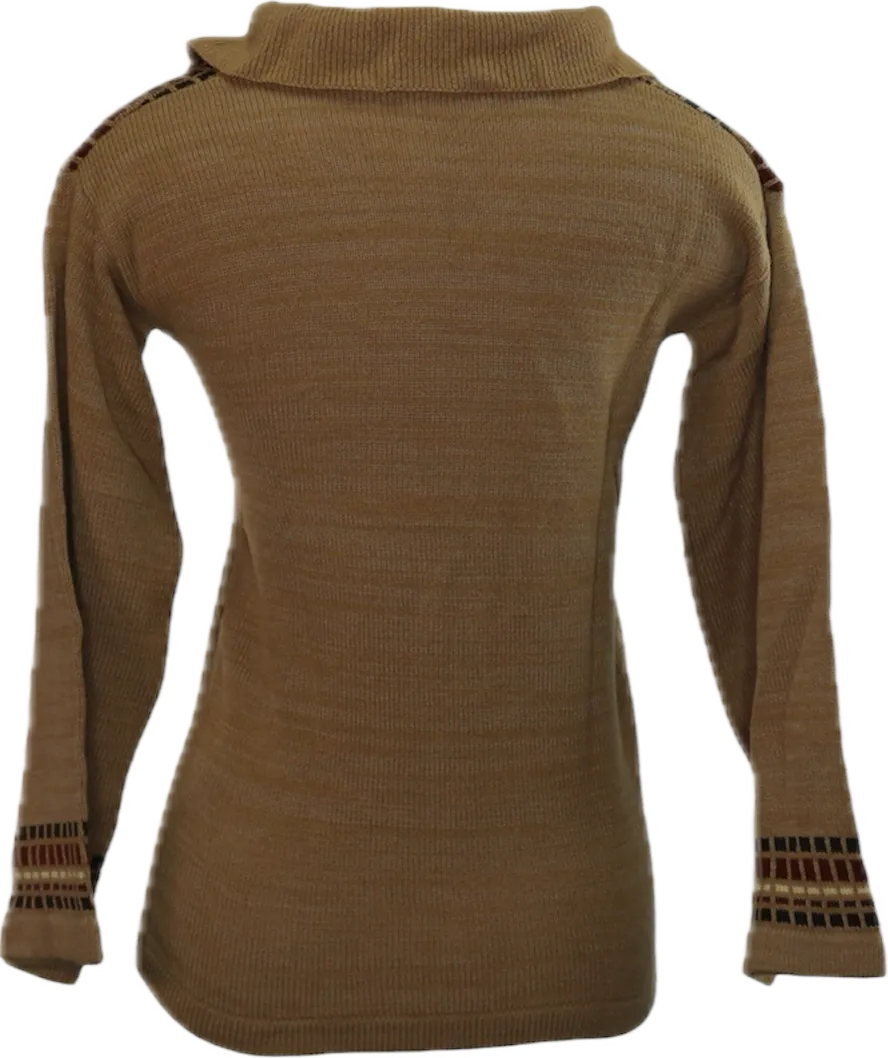 70s V-Neck Brwns Bell Sleeve Sweater         S