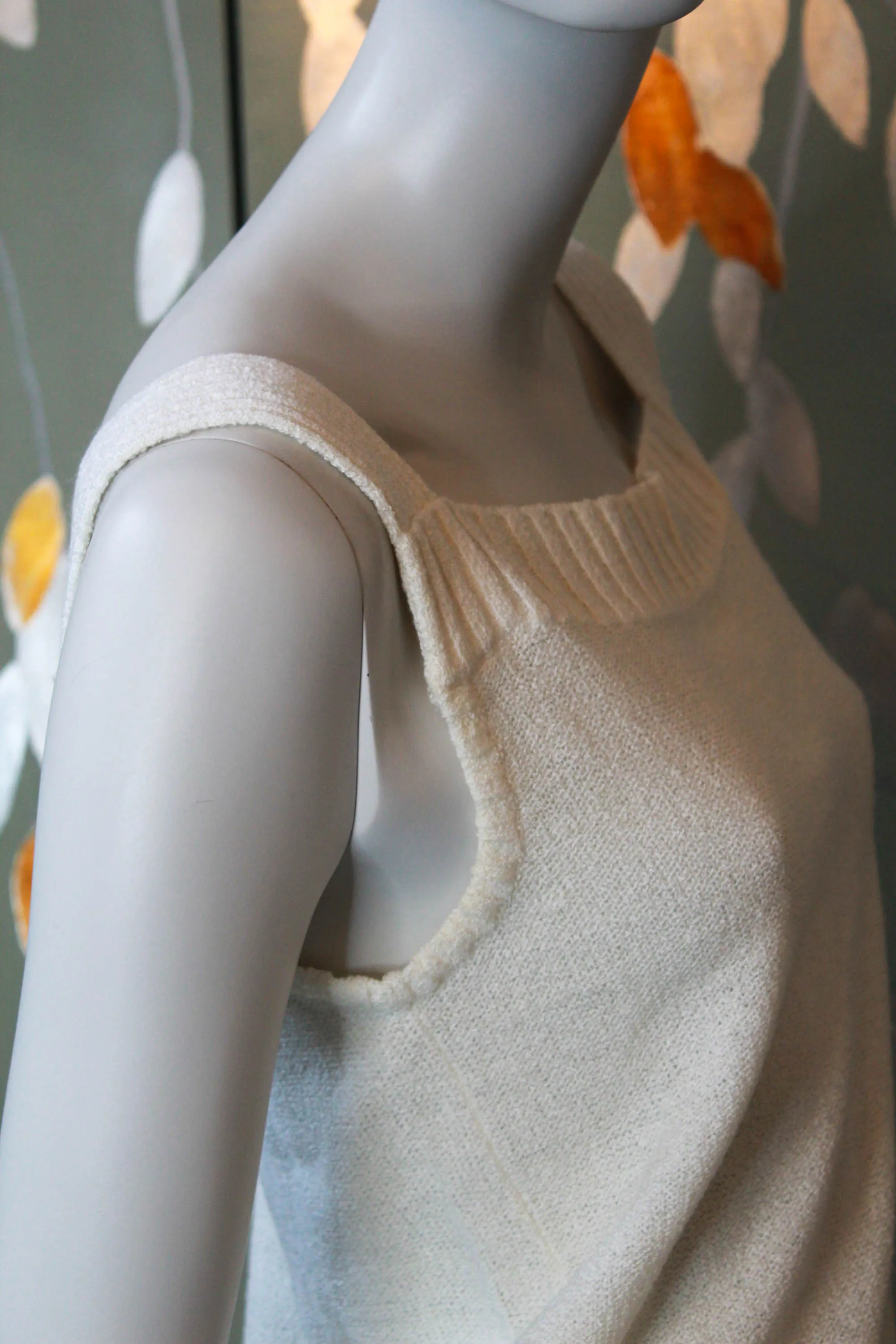 70s White Knit Camisole and Cardigan Set, Large