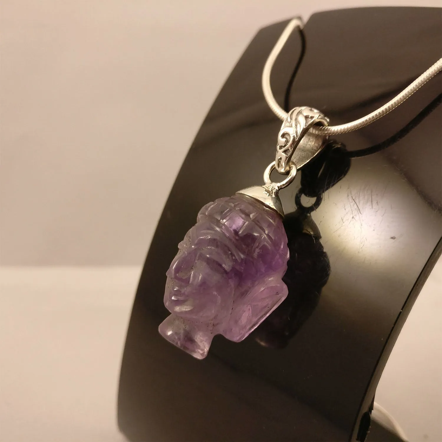 Amethyst Gemstone Buddha's Head Pendant (925) Sterling Silver