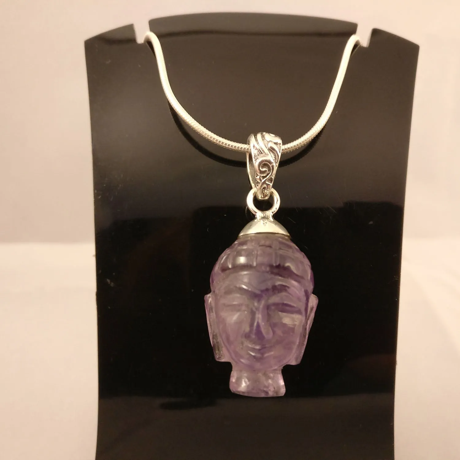 Amethyst Gemstone Buddha's Head Pendant (925) Sterling Silver