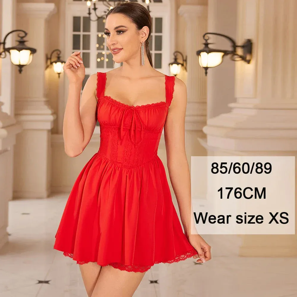 Amozae-hoco dresses  Summer Dresses for Women 2024 Red Spaghetti Strap A Line Dress Lovely Elegant Lace Up Party Dress Mini Vacation Dress