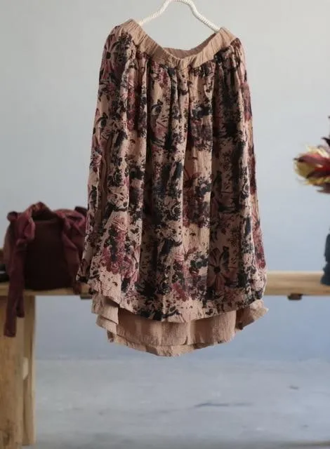 Anita Floral Cotton Linen Skirt