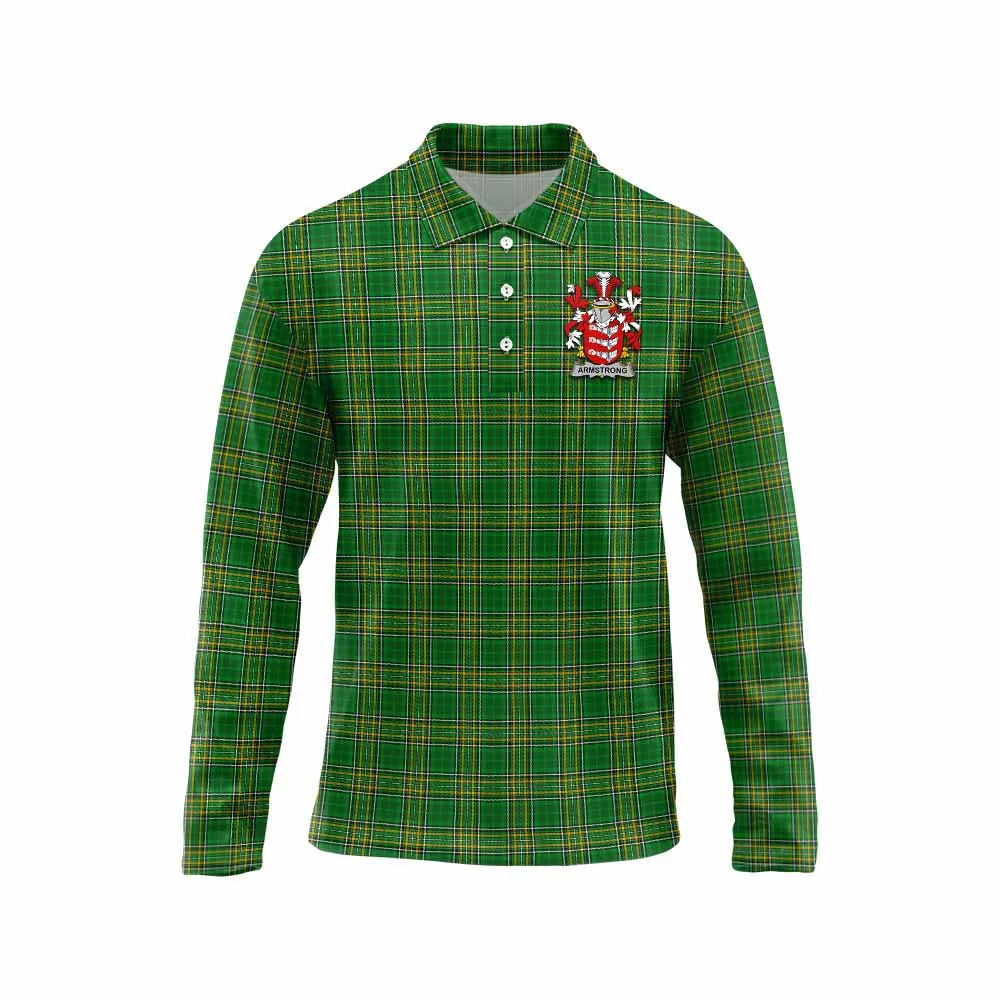 Armstrong Irish Clan Tartan Long Sleeve Polo Shirt with Coat of Arms