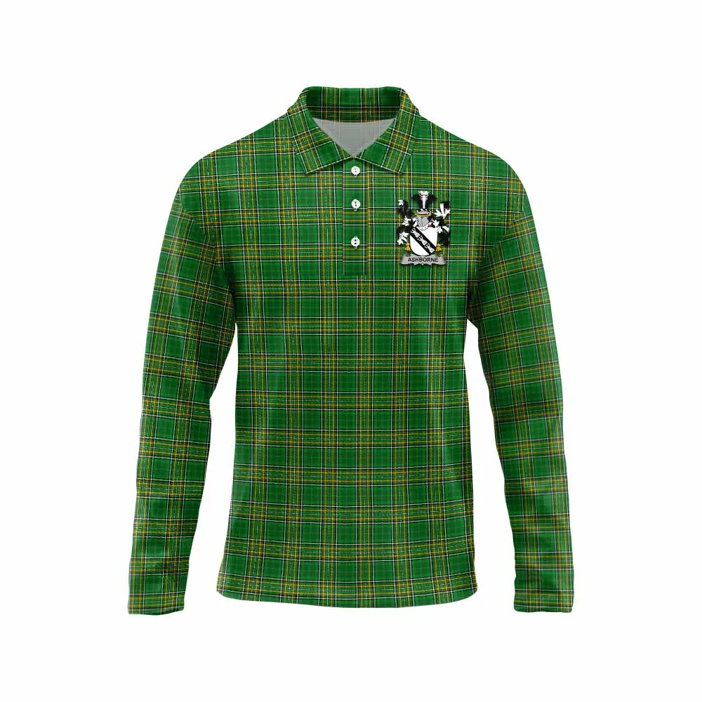 Ashborne Irish Clan Tartan Long Sleeve Polo Shirt with Coat of Arms