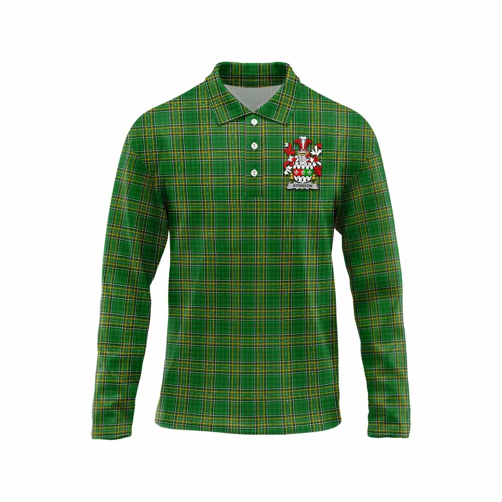 Atkinson Irish Clan Tartan Long Sleeve Polo Shirt with Coat of Arms