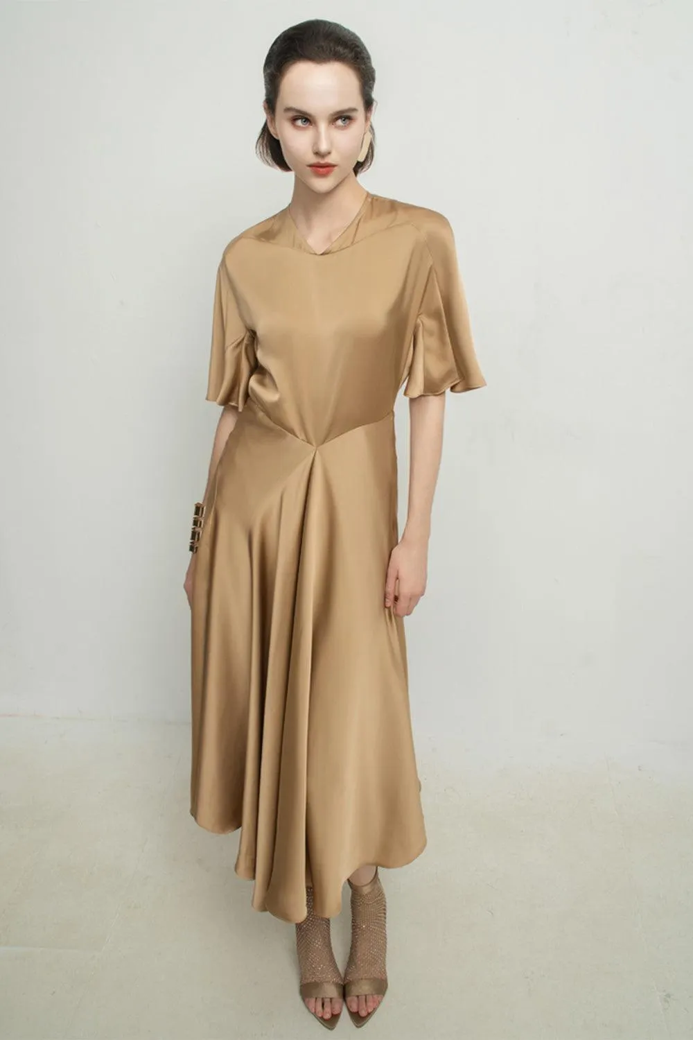 Aurora A-line Draped Silk Midi Dress