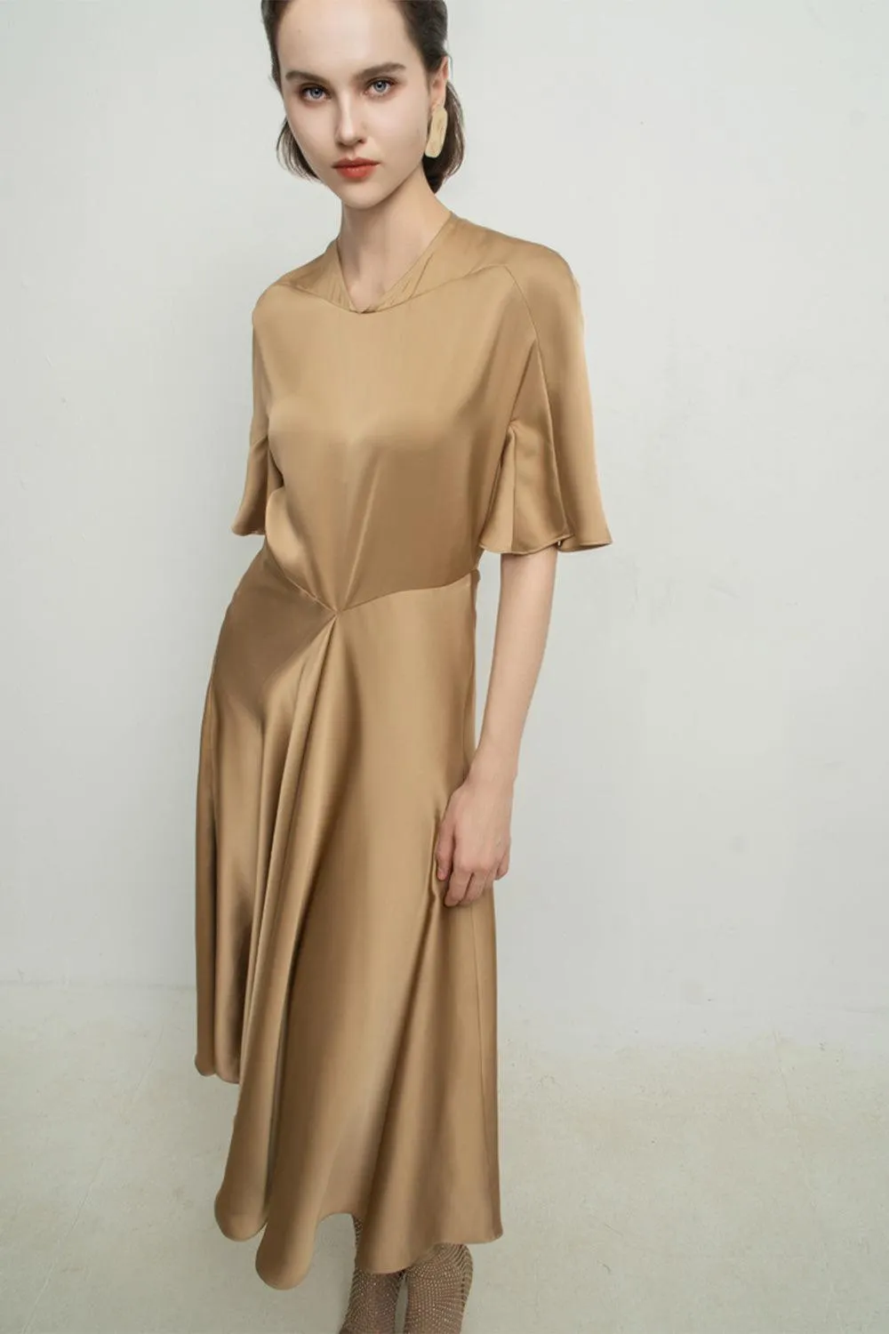 Aurora A-line Draped Silk Midi Dress