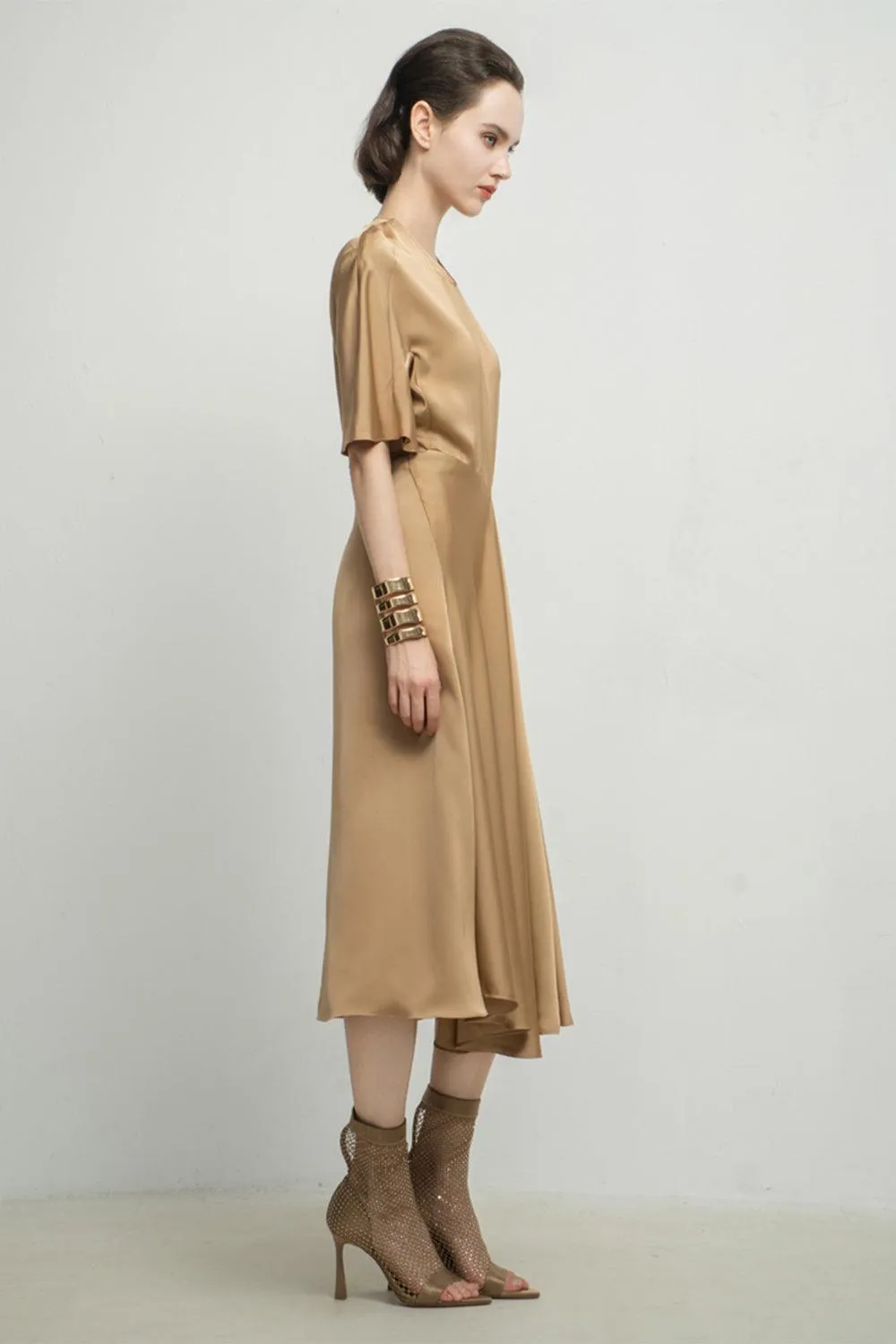 Aurora A-line Draped Silk Midi Dress