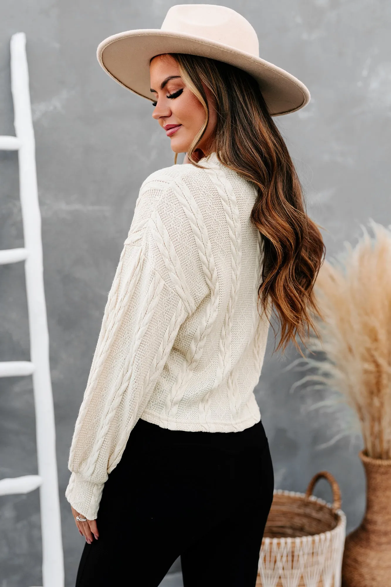 Autumn Affair Textured Mock Neck Top (Cream)