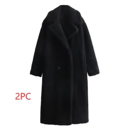 Autumn New European And American Style Fleece Double Row Ornament Loose Overcoat Coat