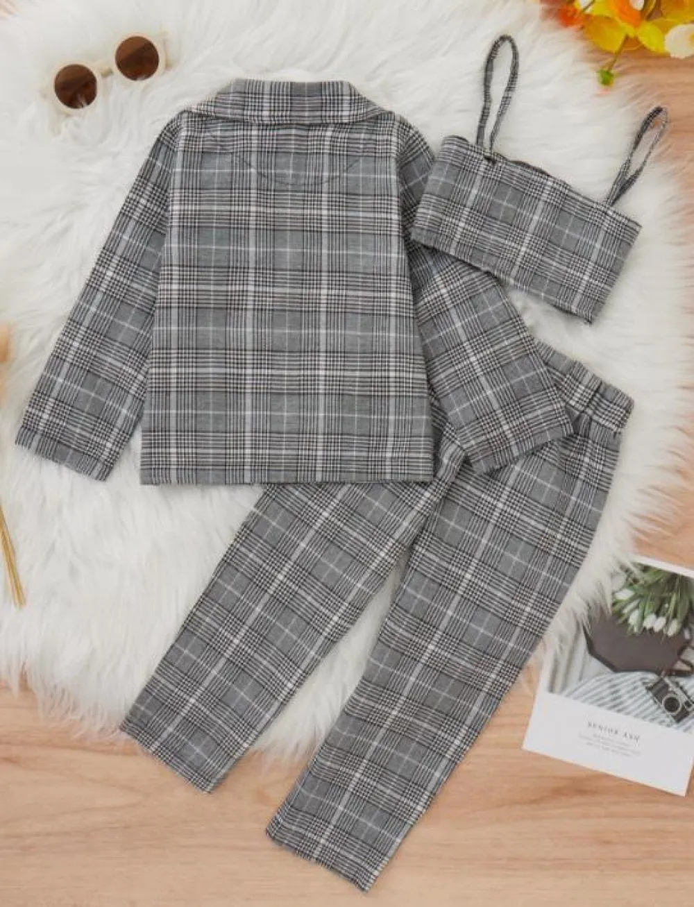 Autumn Western-style Little Girls Plaid Three-piece Set Wholesale Girls Clothes