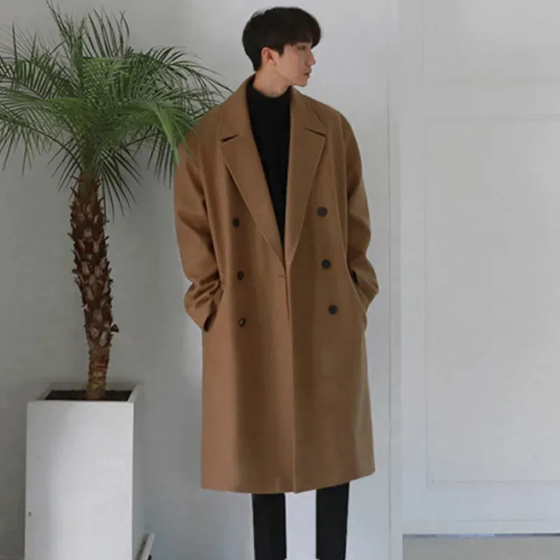 Autumn Winter Medium Length Coat Thickened Fashionable Woolen Coat Korean Loose Casual Double Breasted Clothes 9Y4774