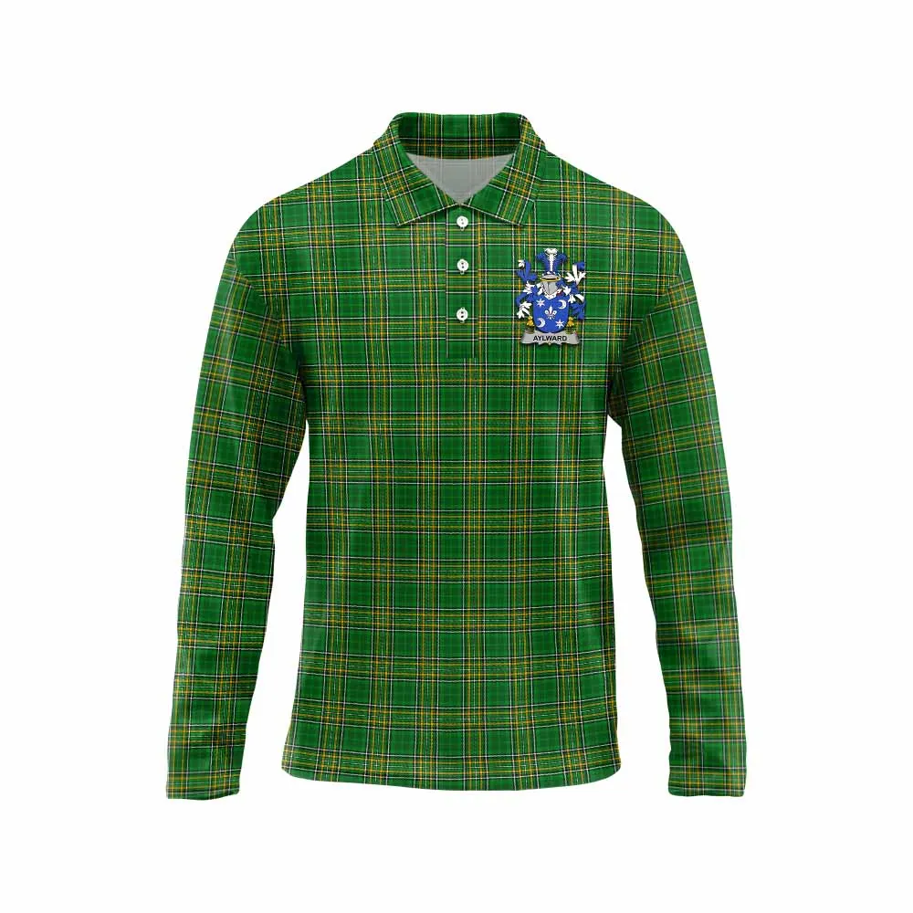 Aylward Irish Clan Tartan Long Sleeve Polo Shirt with Coat of Arms