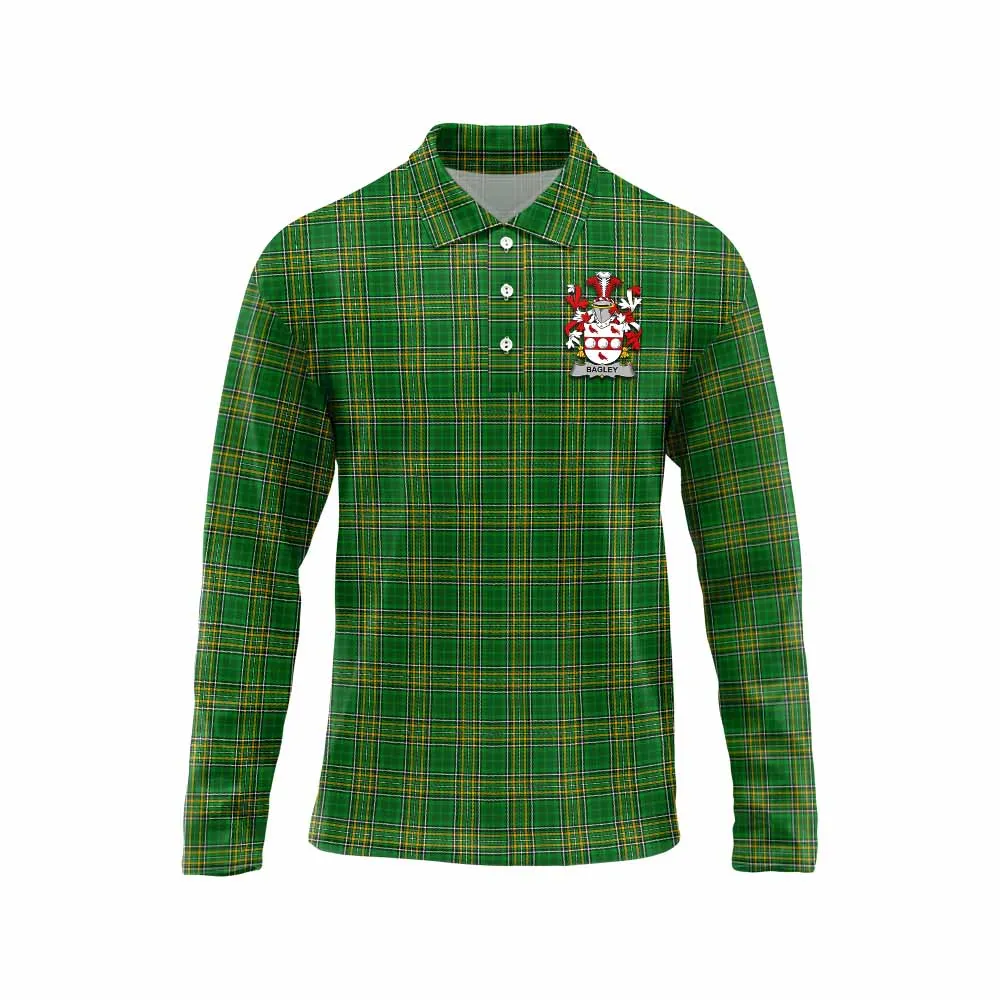 Bagley Irish Clan Tartan Long Sleeve Polo Shirt with Coat of Arms