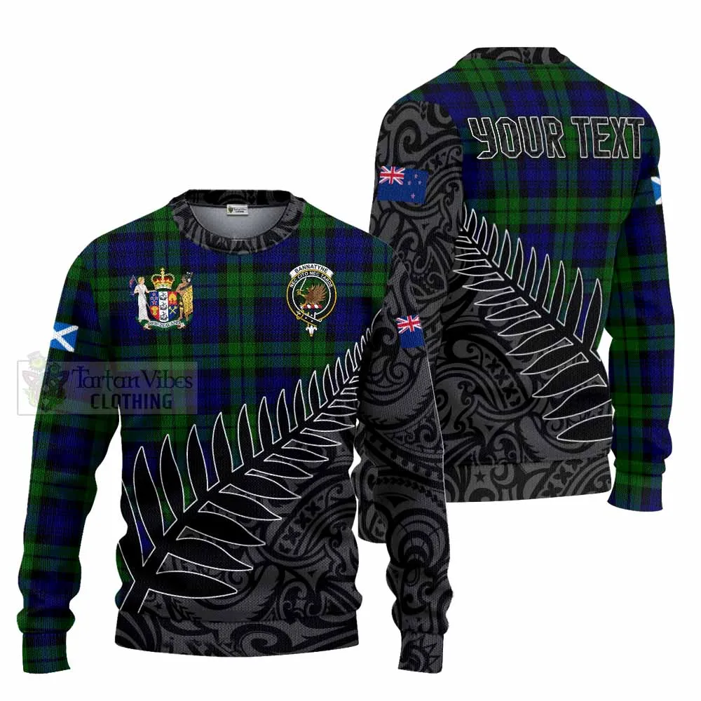 Bannatyne Crest Tartan Knitted Sweater with New Zealand Silver Fern Half Style