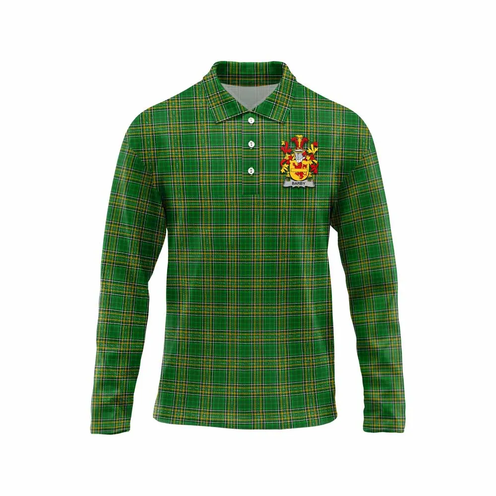 Barby Irish Clan Tartan Long Sleeve Polo Shirt with Coat of Arms