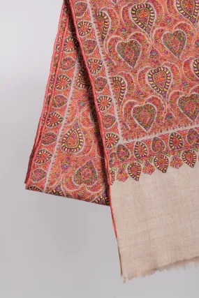 Beige Floral Spades Full Jamavar Shawl - NANTWICH