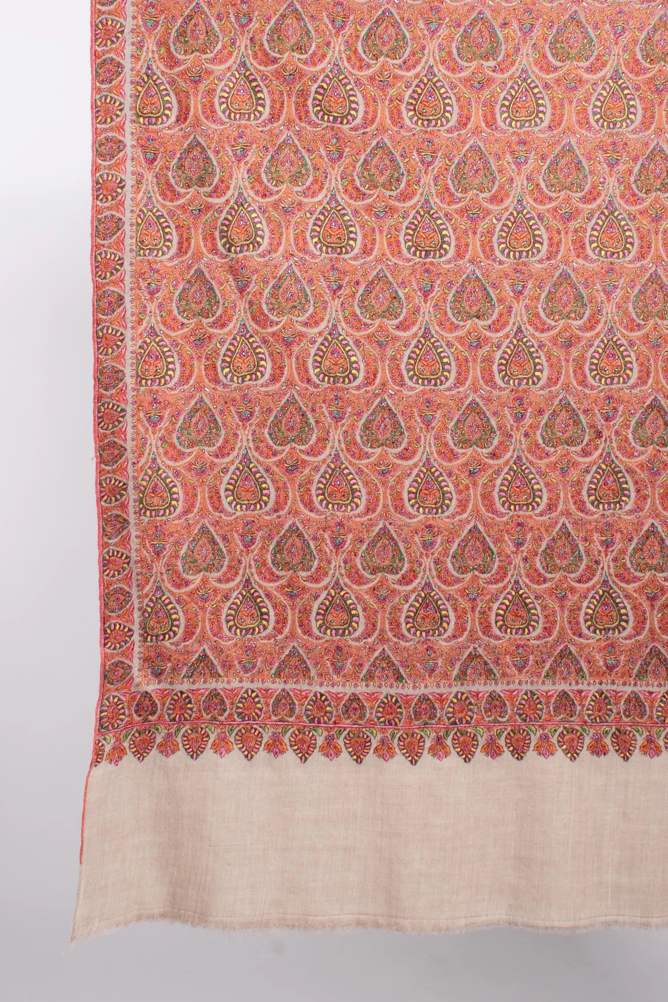 Beige Floral Spades Full Jamavar Shawl - NANTWICH