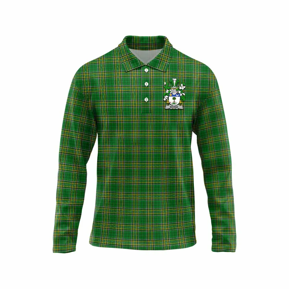 Beirne Irish Clan Tartan Long Sleeve Polo Shirt with Coat of Arms