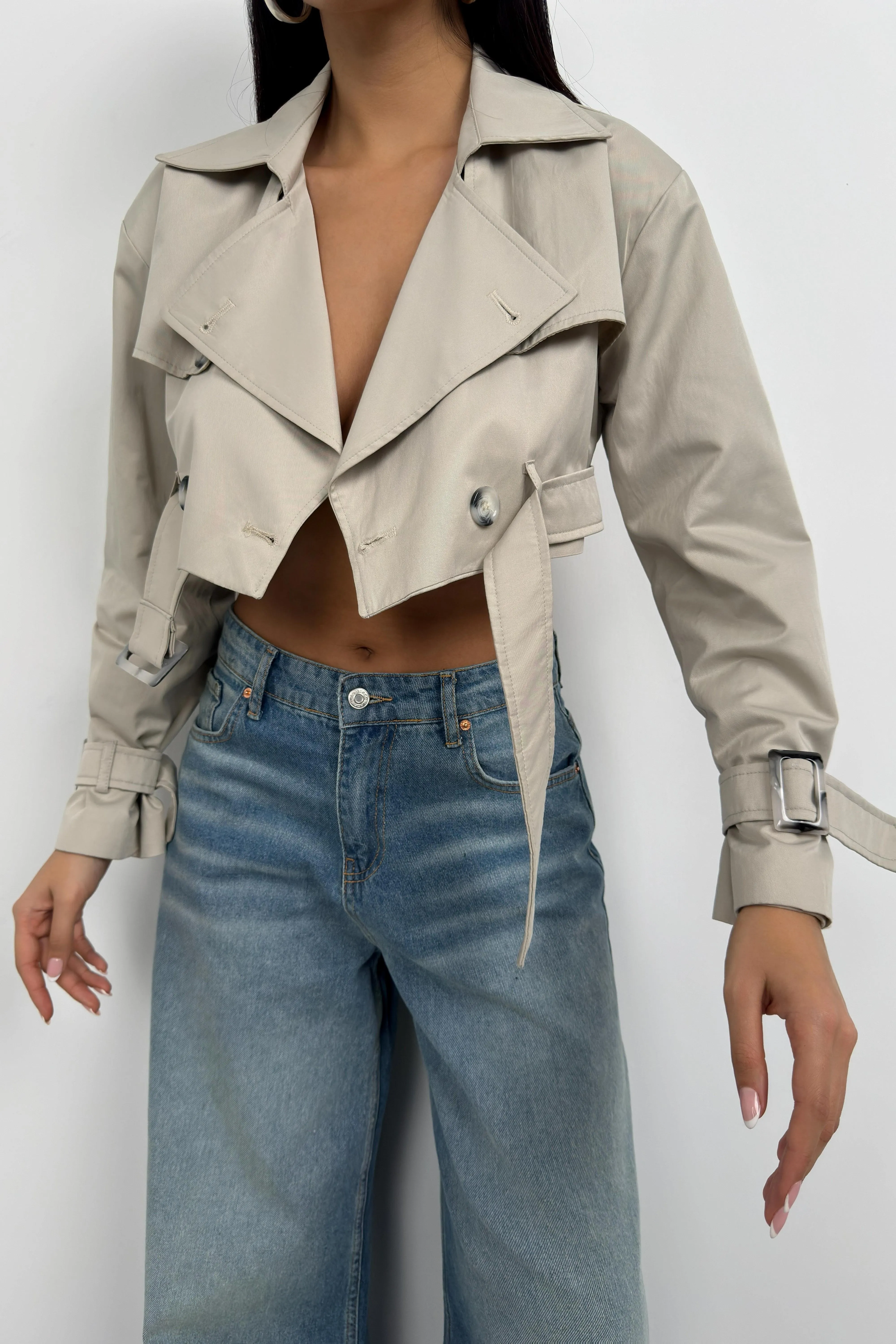 Belt Detail Crop Trench Coat