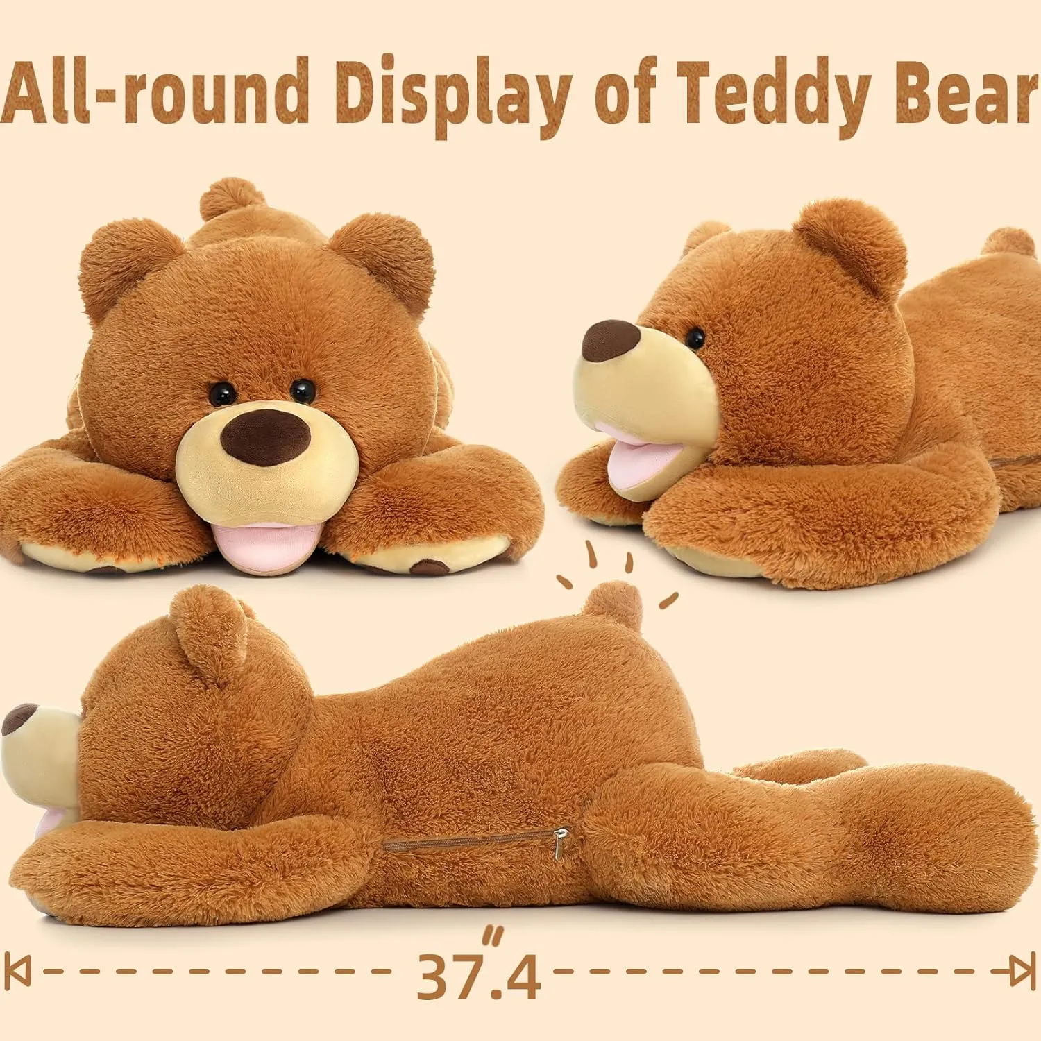 Big Teddy Bear Stuffed Toy, Brown, 37.4 Inches