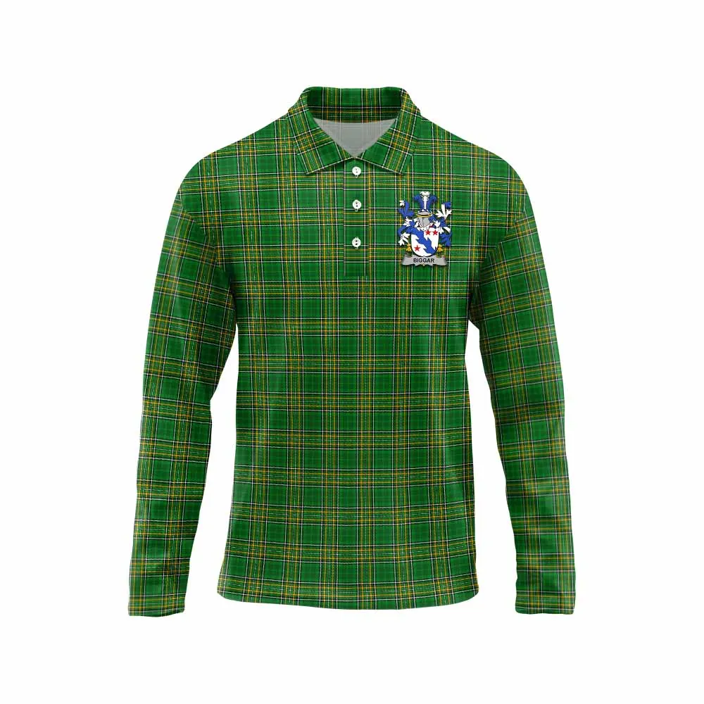 Biggar Irish Clan Tartan Long Sleeve Polo Shirt with Coat of Arms