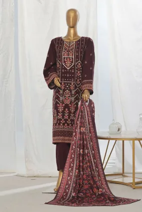 Bin Saeed Stitched 3 Piece Exclusive Slub Emb Khaddar Vol-03 Collection'2024-WKK-1283-Purple