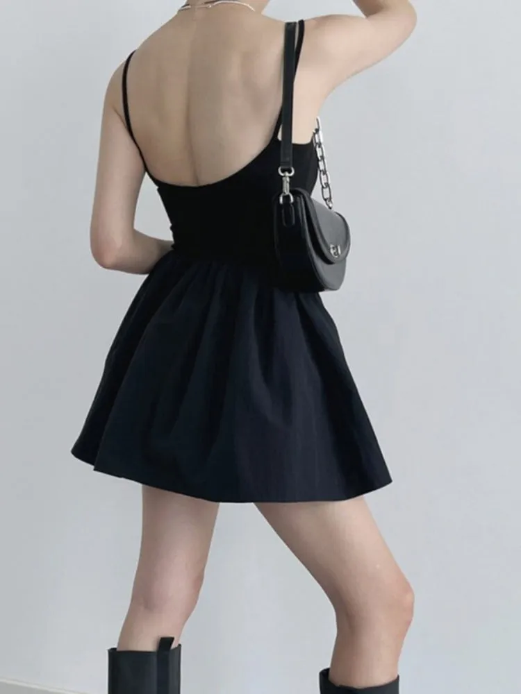 Black Backless Sleeveless Halter Dress