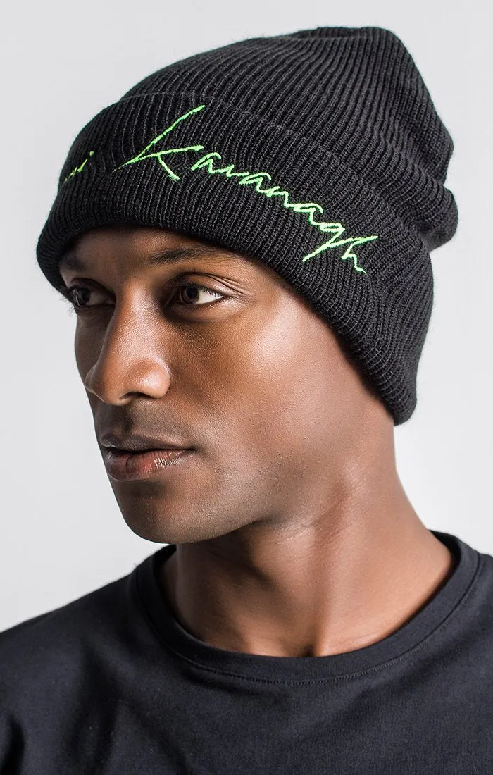 Black Beanie With Neon Green GK Signature Logo