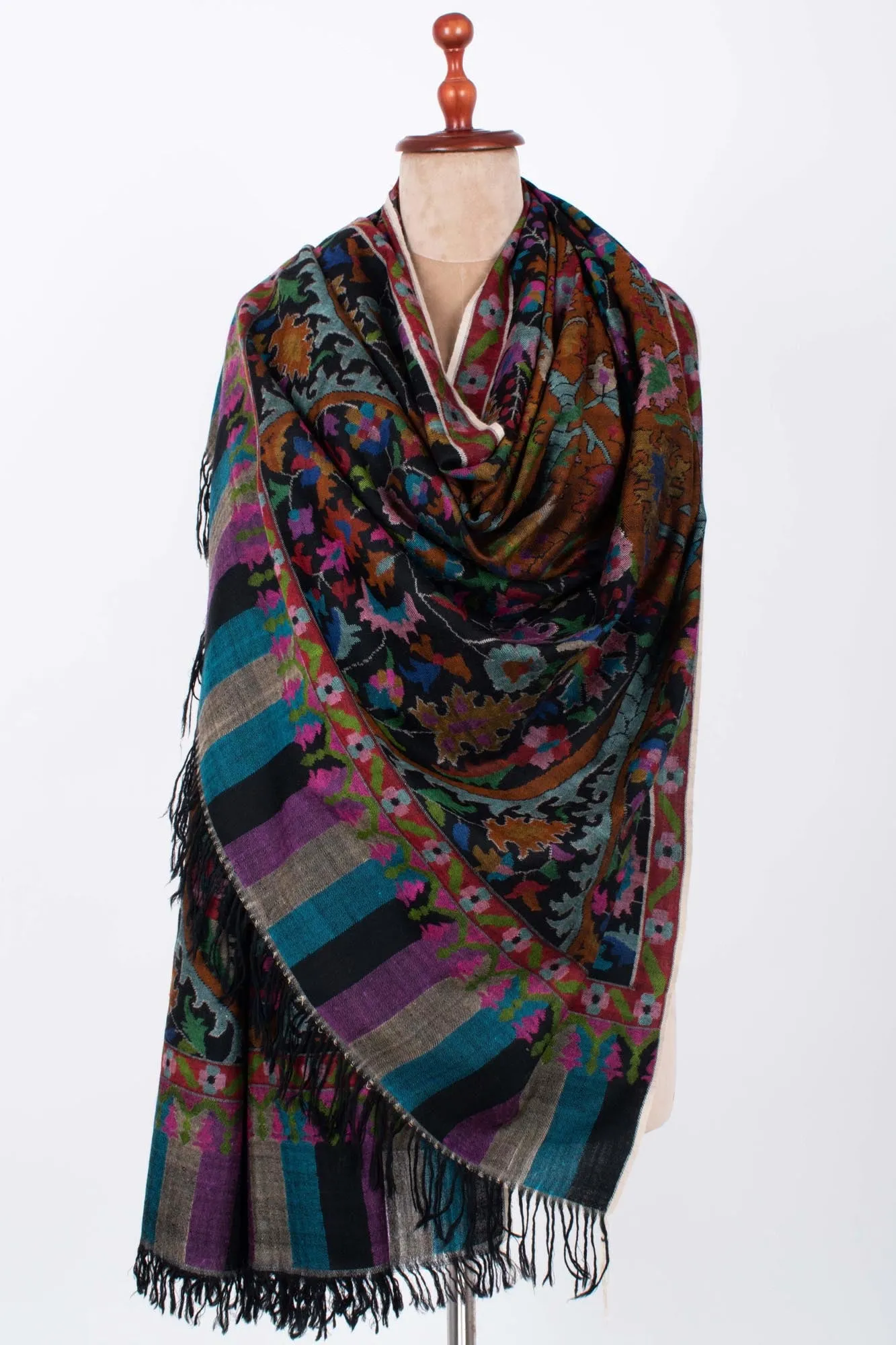 Black Handwoven Kani Pashmina Shawl - DAZZLE