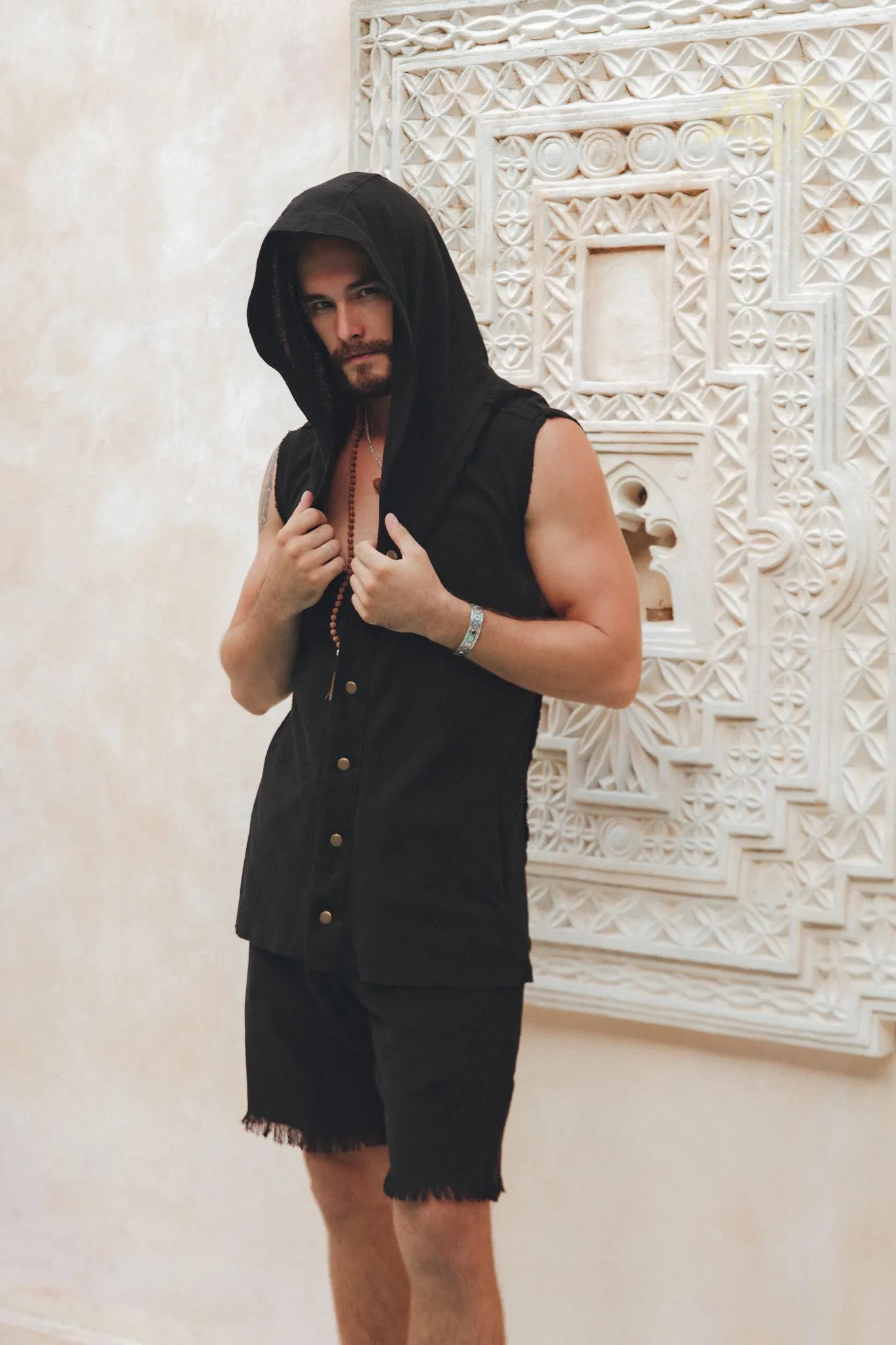 Black Hooded Vest Waistcoat for Men