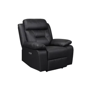 Black Leather Power Recliner with USB Charging Ports