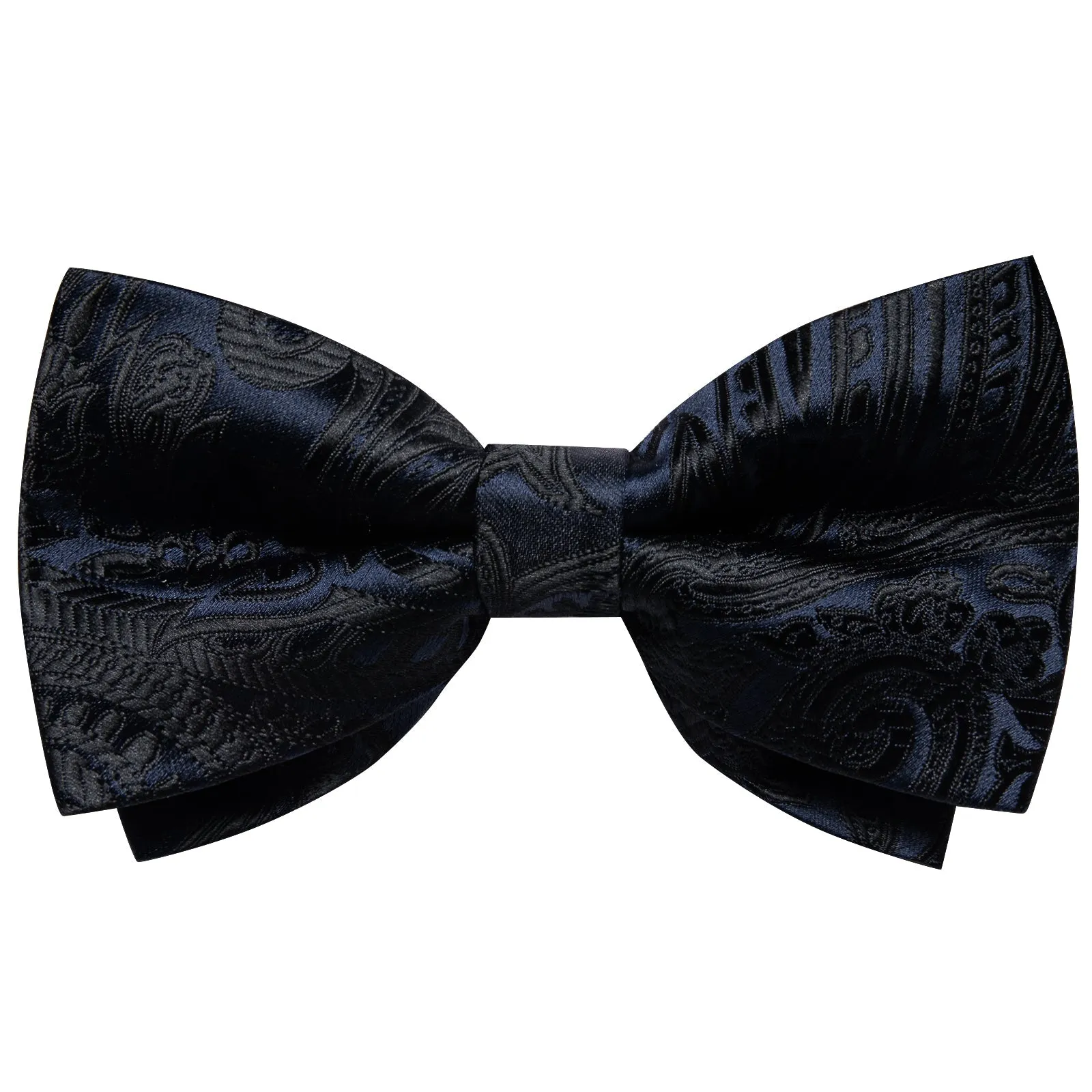 Black Paisley Jacquard Silk Men Vest Necktie Bow Tie Handkerchief Cufflinks Set